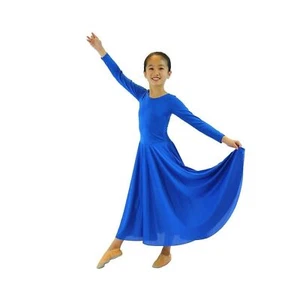 Danzcue Girls Praise Loose Fit Full Length Long Sleeve Dance Dress Bright Royal - Picture 1 of 2