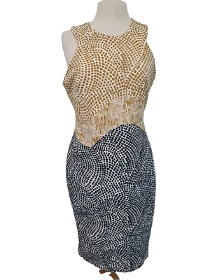 H&M Size L Mustard Yellow and Blue Stretch Sleeveless Dress Round Neck - image 1 of 4