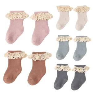 Autumn Winter Newborn Baby Socks Soft Cotton Anti-skid Terry Thicken Lace Socks - Picture 1 of 16