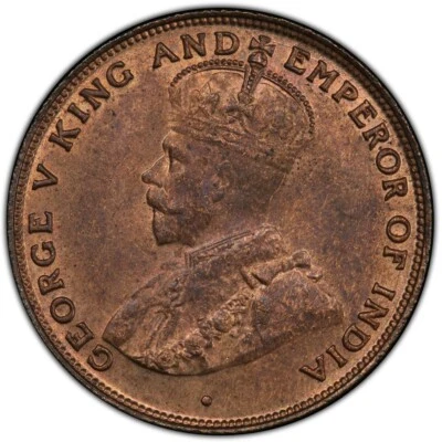 British Hong Kong 1924 1c One Cent - George V PCGS MS64RB LOOKS GEM Red, C7 - Image 1 of 3