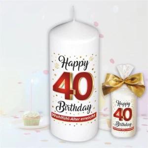 Geburtstagskerze – Zum 40. Geburtstag – Kerze Stumpenkerze Jahreszahl mit Spruch - Bild 1 von 8