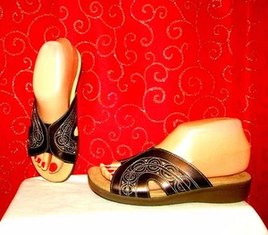 RARE NATURALIZER N5 COMFORT WAVER  SZ 6 DARK BRONZE METALLIC LEATHER SLIDES EUC - Picture 1 of 7