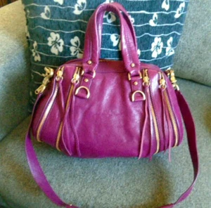 BOTKIER Howard Street Fuchsia Pink Leather Gold Zippers Satchel Shoulder Bag - Picture 1 of 6