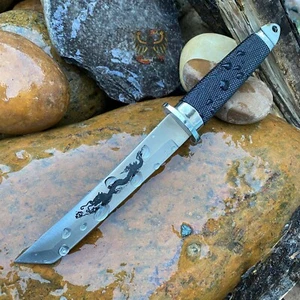 MISCELLANEOUS FIXED BLADE KNIFE NEW BLACK DRAGON TANTO CAMPING KNIFE RUBBER GRIP - Picture 1 of 6