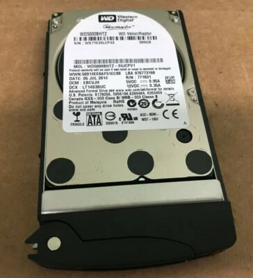 WD VelociRaptor WD5000BHTZ 500GB 10K RPM 64MB 6Gbps SATA 2.5" Hard Drive W/ Tray - Image 1 of 3