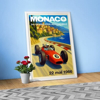 Monaco Vintage F1 Grand Prix 1966 Art Poster — Auto Racing Wall Art, Formula 1 - Image 1 of 4