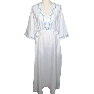 Maxi Vestido Fanm Mon X Andie Kepez Floral Bordado Lino Caftán Talla XL Foto 1 de 4