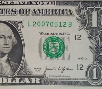 MAY 12th 2007 Birthday Anniversary Date Note One Dollar Bill Series 2021 - Image 1 of 3