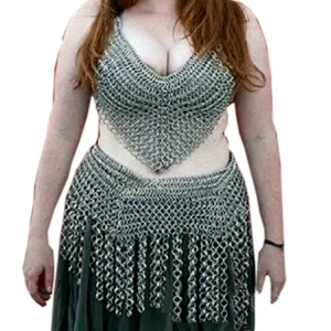 Aluminium Kettenhemd BH + Rock, Mädchen Kleidung Wikinger Oberteil Bikini Sexy Style - Bild 1 von 4