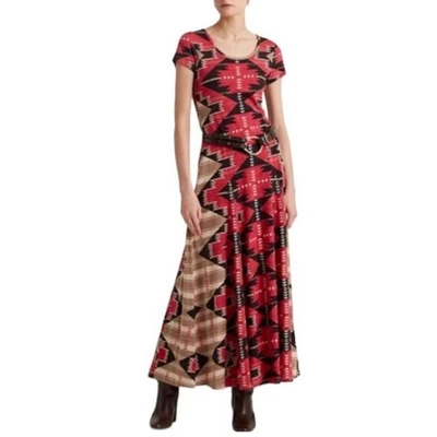 Lauren Ralph Lauren Slub Knit Maxi Dress Sz L Southwestern Aztec Tribal Cotton - Image 1 of 4