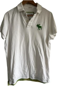 Polo Abercrombie Fitch uomo grande bianca manica corta cotone logo alce grande - Foto 1 di 4