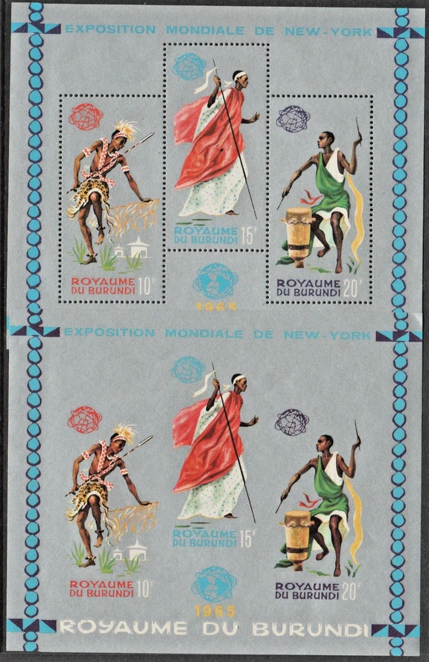 (RE) BURUNDI - 1965 MONDIALE EXPOSITION PERF & IMPERF SOUVENIR SHEETS. MNH - Image 1 of 1