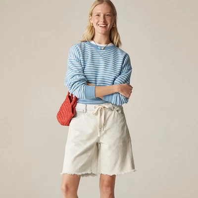 J.Crew Relaxed Knee Length Denim Short Tie Drawstring Bleach Wash 35 NWT - Image 1 of 4