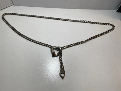 Vintage Silver Tone Heart Buckle Large Chain Link  Belt Adjustable Sizing - Image 1 of 3