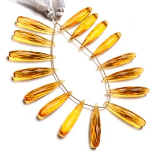 Citrine Color Golden Quartz 35x7 mm Size Faceted Teardrop Briolette 7" Strand - Picture 1 of 10