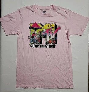 MTV Women's T-Shirt w/Graphic Mushrooms Logo Design, Pink, Size Small - Picture 1 of 4