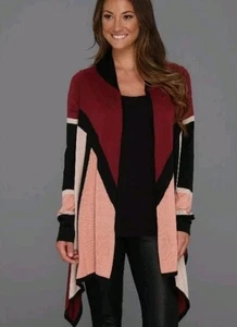 BCBGMAXAZRIA drapierter Cardigan Pullover rosa Kombi Seidenmischung geometrisches Muster XXS - Bild 1 von 8