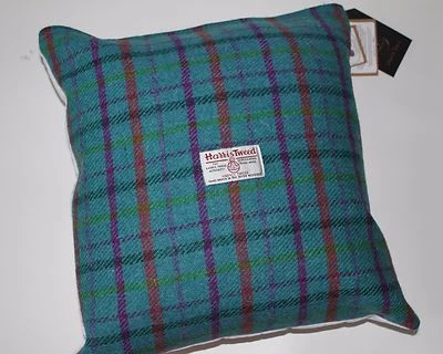 Handmade 13" Aqua Purple Harris Tweed Cushion - Image 1 of 4