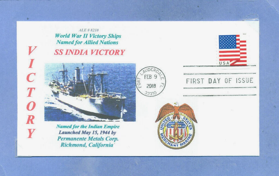 INDIA VICTORY WW II Ship named for Indian Empire, Color PhotoCachet First Day PM - Image 1 of 1