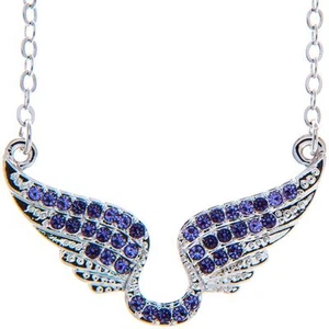 16'' Rhodium Plated Necklace w/ Angel Wings & Quality Purple Crystals by Matashi - Picture 1 of 1