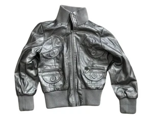 YOKI Girls Youth Medium (5-6) Full Zip Silver Faux Leather Long Sleeve Jacket - Picture 1 of 4