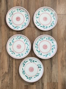Set Of 5 Caleca Pink Garland Salad Plates Hand Painted Pottery 8.25 Italy - Picture 1 of 7