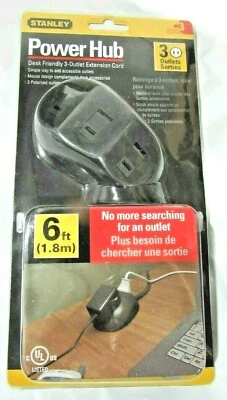 Stanley 31369 Power Hub Tabletop Polarized 3-Outlet Extension Cord Black - Image 1 of 2