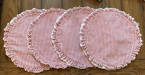 Patriotic STOREHOUSE Placemats Set Of 4 Red White Stripes Lace Eyelet 15" Round - Picture 1 of 7