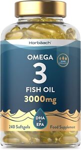 Omega 3 Fish Oil 3000mg | 240 Capsules | EPA & DHA Fatty Acids | by Horbaach..