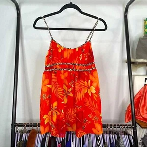 Secret Treasures orange tropisch Blumenmuster Leopardendruck mit Satintanga - Bild 1 von 6