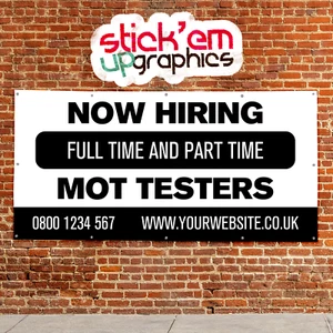 NOW HIRING MOT Tester Lavoro Pubblicità PVC Esterno Striscione Insegna Reclutamento Garage - Foto 1 di 18