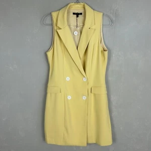 FORE size M blazer dress butter yellow double breasted short sleeveless lined - Picture 1 of 11