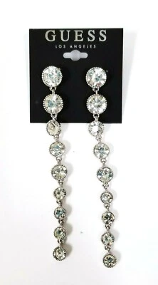 Nuovo GUESS Color Argento, 9 Lineare Pendenti Cristalli Catena Borchie Push Back - Immagine 1 di 3