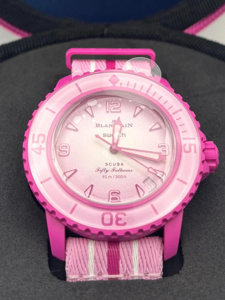 BLANCPAIN x Swatch Watch Bioceramic Scuba SO35P400 Pink Ocean Authentic w/Box