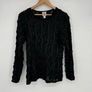Ivy Jane Long Sleeve Whimsygoth Black Mesh Roses Sheer Top Women’s Large 90s - Picture 1 of 6