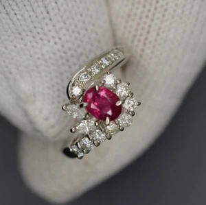 Womens 1.28 Ct Oval Cut Lab Grown Ruby Wedding Diamond Ring Solid 950 Platinum - Picture 1 of 14