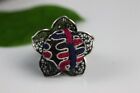 Tribal exotic chinese minority people's old hand embroidery miao silver ring