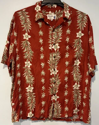 Vintage IOLANI Floral Red Button-Front Hawaiian Shirt Men XL - Image 1 of 4