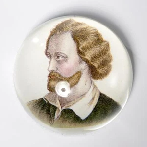 John Derian Charles Dickens Shakespeare Decoupage Dome Glass Paperweight 3.5"i - Picture 1 of 3