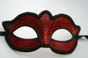 Mens Ladies Black & Red Venetian Masquerade Party Halloween Ball Eye Face Mask - Picture 1 of 2