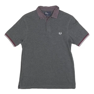 FRED PERRY Womens Grey & Burgundy Short Sleeve Polo Shirt M Cotton Blend Classic - Picture 1 of 6