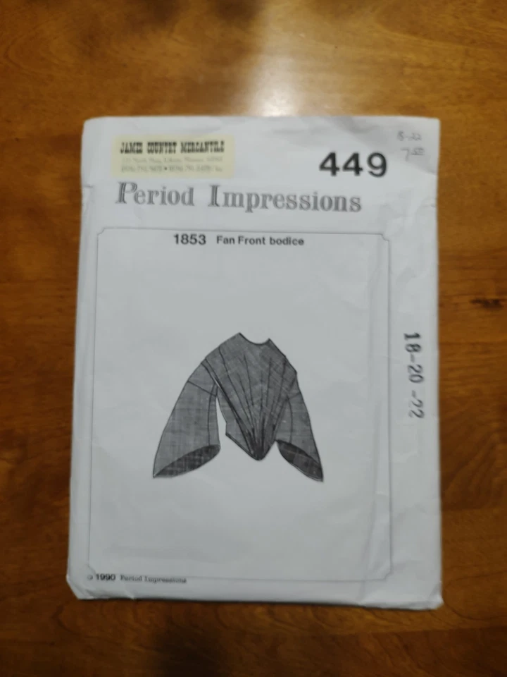 ladies' szs 18-22 fan front bodice circa 1853 sewing Pattern- Period Impressions - Image 1 of 1