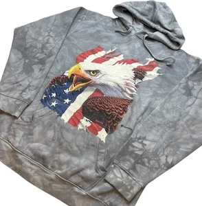 The Mountain Patriotic Eagle Hoodie Mens 2XL Gray Tie Dye Pullover Sweatshirt - Picture 1 of 7