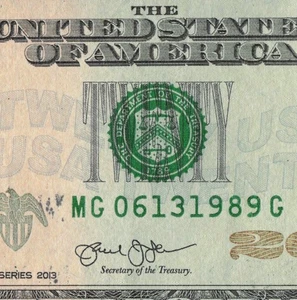 2013 Fancy Serial Number Bday/Anv/Tomb/Grad 20$ MG06131989C Jun 13 1989 - Picture 1 of 12