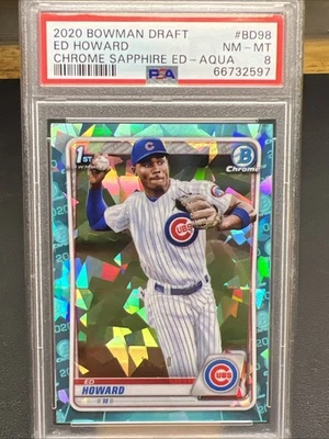 Ed Howard 2020 Bowman Chrome Sapphire 1st Aqua Refractor /20 BD-98 PSA 8 Cubs E1 - Image 1 of 2