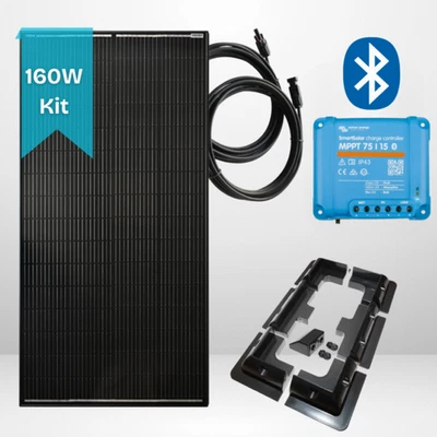 160W Xplorer Mono Solar Panel kit with Victron 15A MPPT Controller - Black - Image 1 of 4