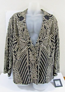 NEW Norma Kamali Black Printed Lycra Single Breasted Straight Fit Jacket XL - Picture 1 of 10