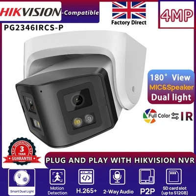 HIKVISION Compatible Color+IR 180° Panoramic POE 4MP IP Camera MIC&Speaker CCTV - Image 1 of 4