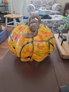Multi Color GLASS PUMPKIN Large Halloween Fall Decor Translucent Orange Yellow + - Picture 1 of 8