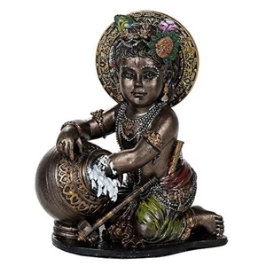 Baby Krishna Stealing Butter Bronze Figurine Hinduism Hindu God Decoration New - Picture 1 of 2